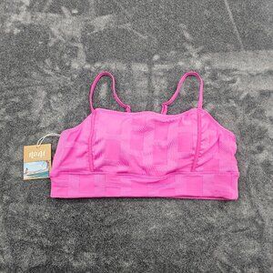 Nani Surf Crop Swimsuit Top Womens XL Pink Flamingo Padded checkered texture NEW